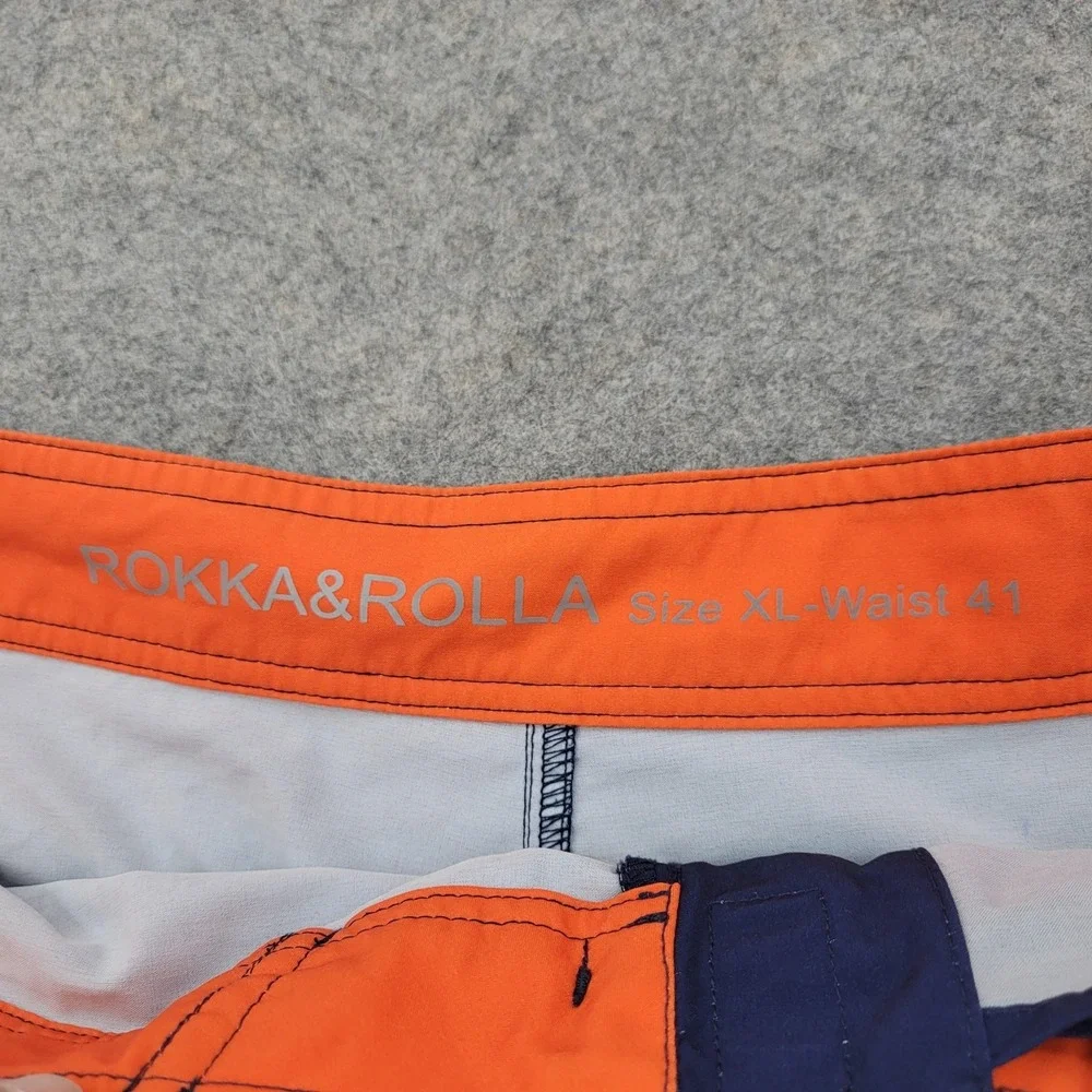 Rokka Rolla Board Shorts Mens XL Blue Orange Stripe Swim‎ Trunks Stretch Surf